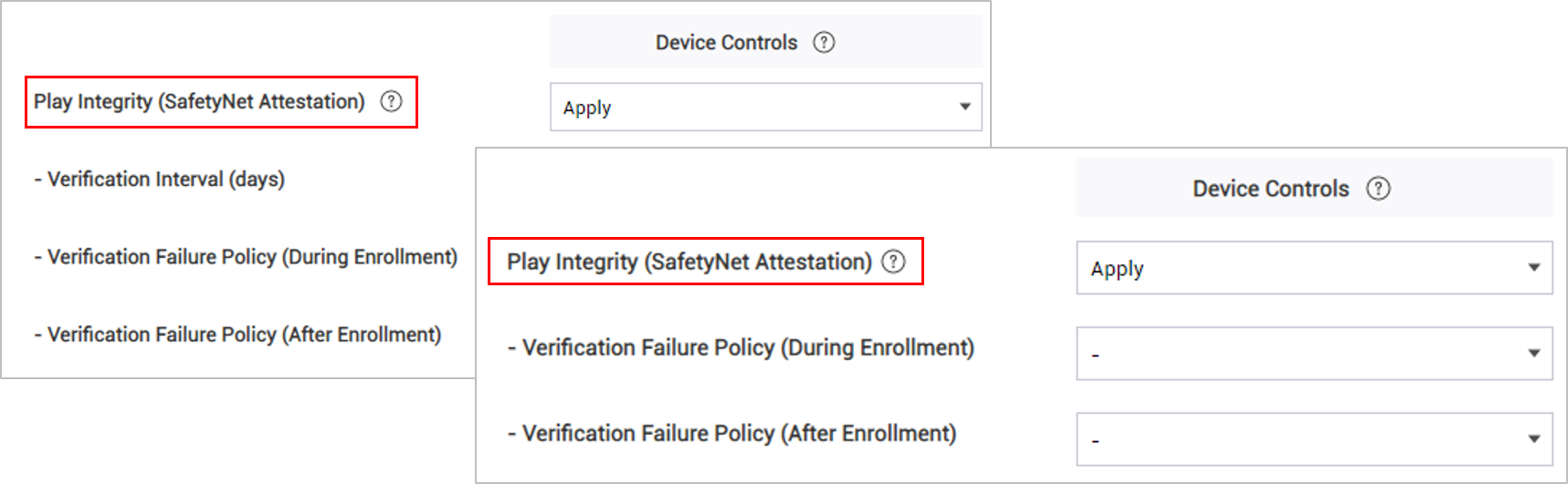The Play Integrity policies for Android Enterprise and Android Management API devices.