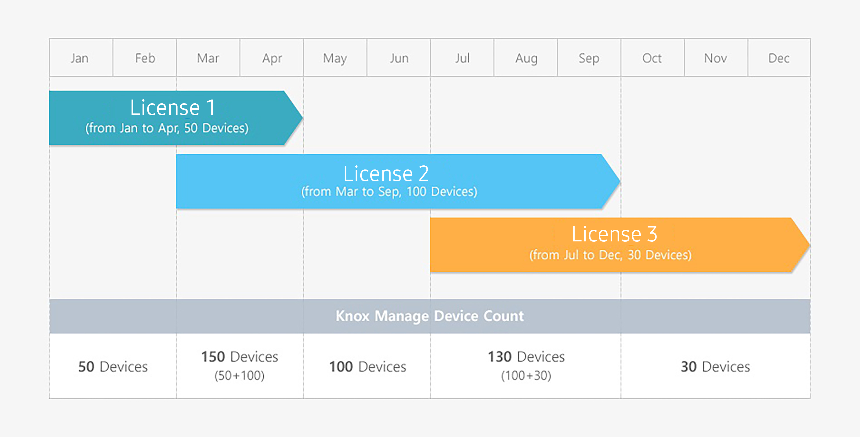 Aggregation of licenses within a license type.
