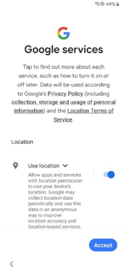 Google services screen