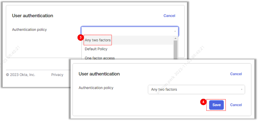 Select two factors for authentication policy