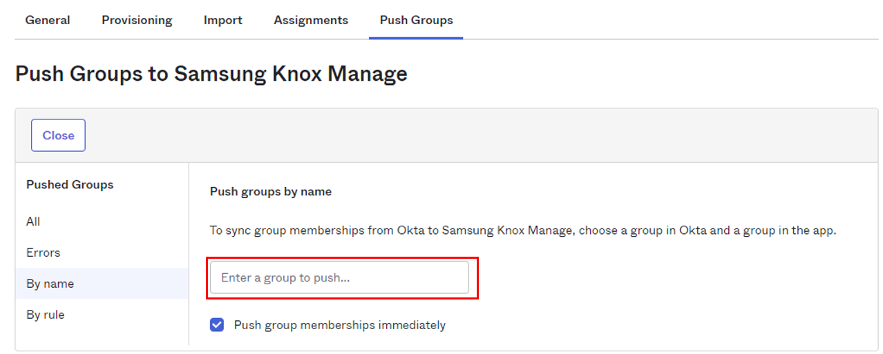 Push Okta group to Knox Manage
