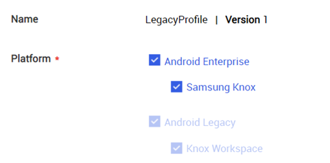 The Platform setting set to Android Enterprise and Samsung Knox