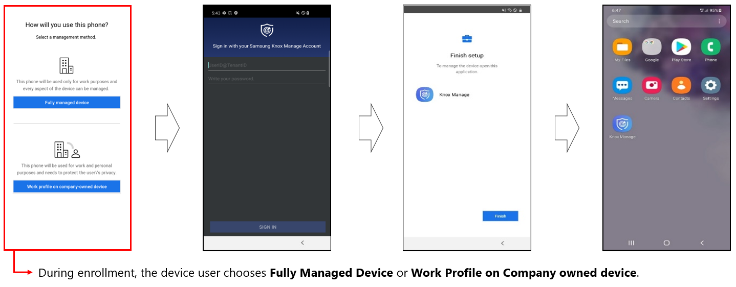 The token enrollment flow with the option to choose a work profile.