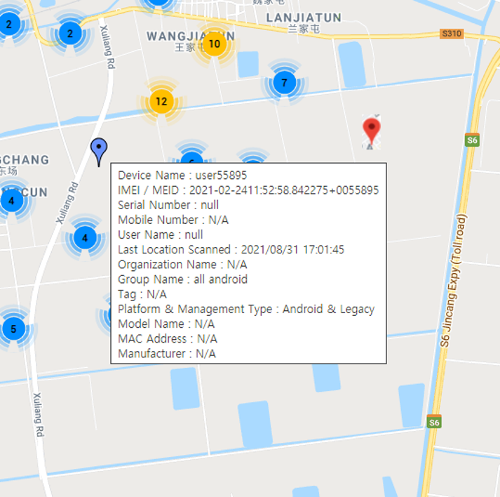 A device's details on a device map.