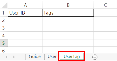The registration spreadsheet with the new UserTag sheet open.
