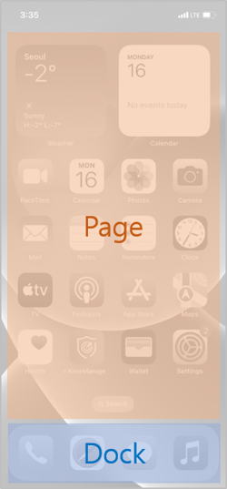 The home screen of an Apple device showing page area and dock.