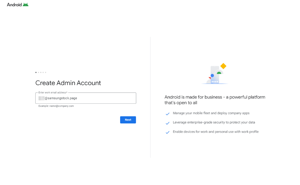 Google's Create Admin Account page