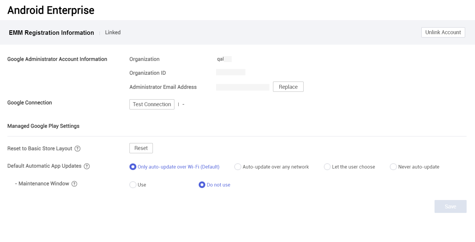 Google's Create Admin Account page