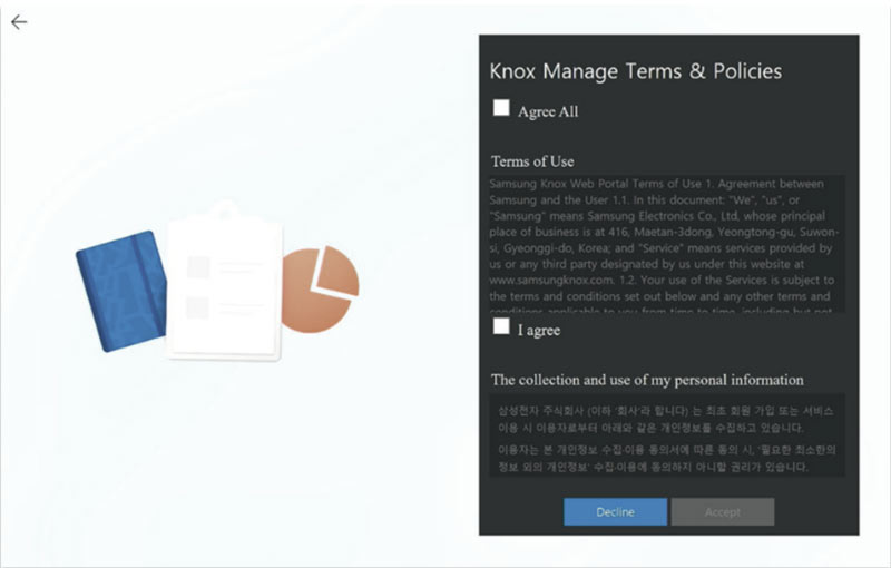 Agreeing to the Knox Manage Privacy Policy and EULA.