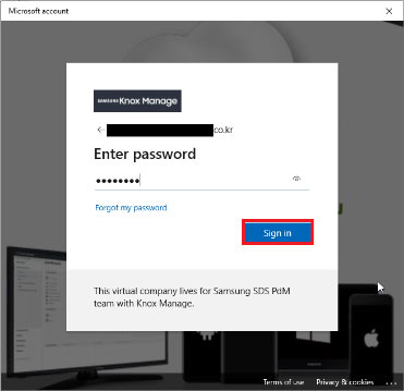 Entering the Entra account password when enrolling with Windows Settings.