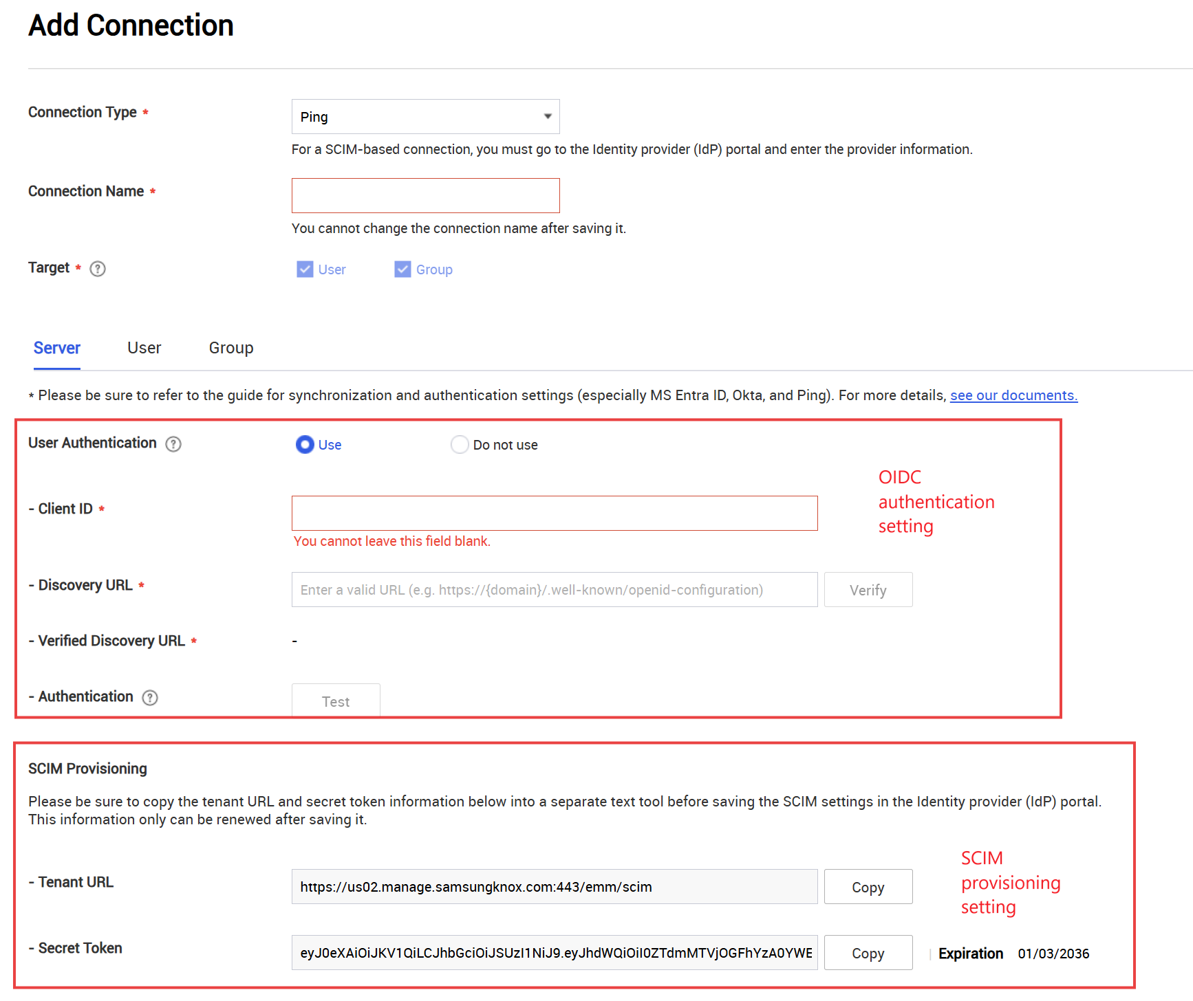 Specify OIDC client ID and URI