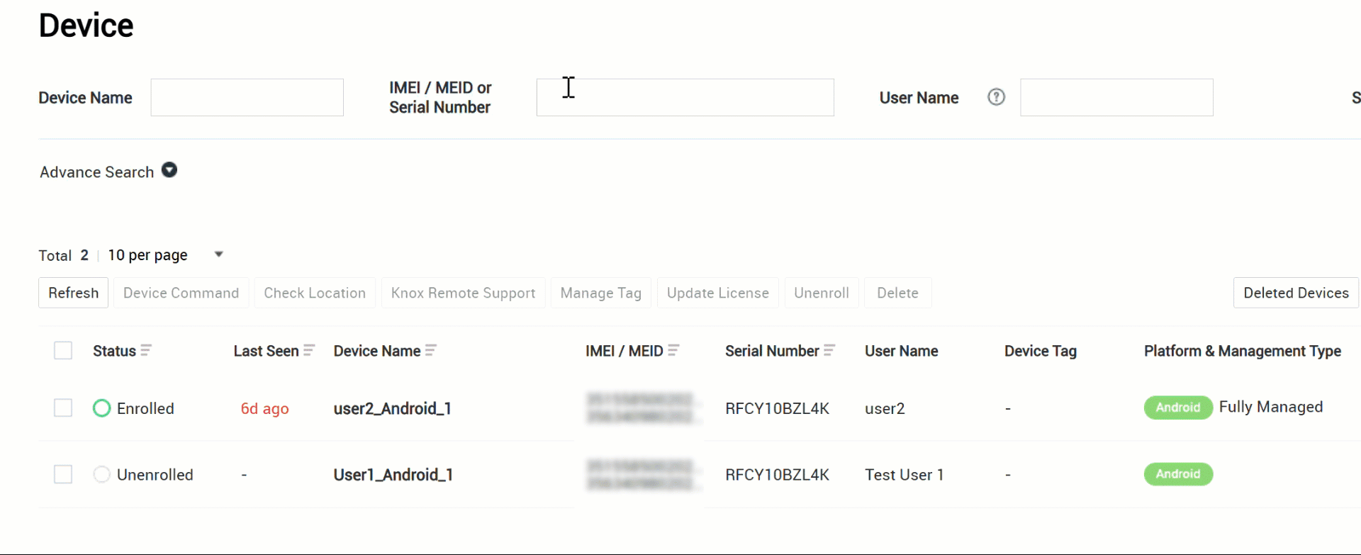 A gif of the device location statuses.