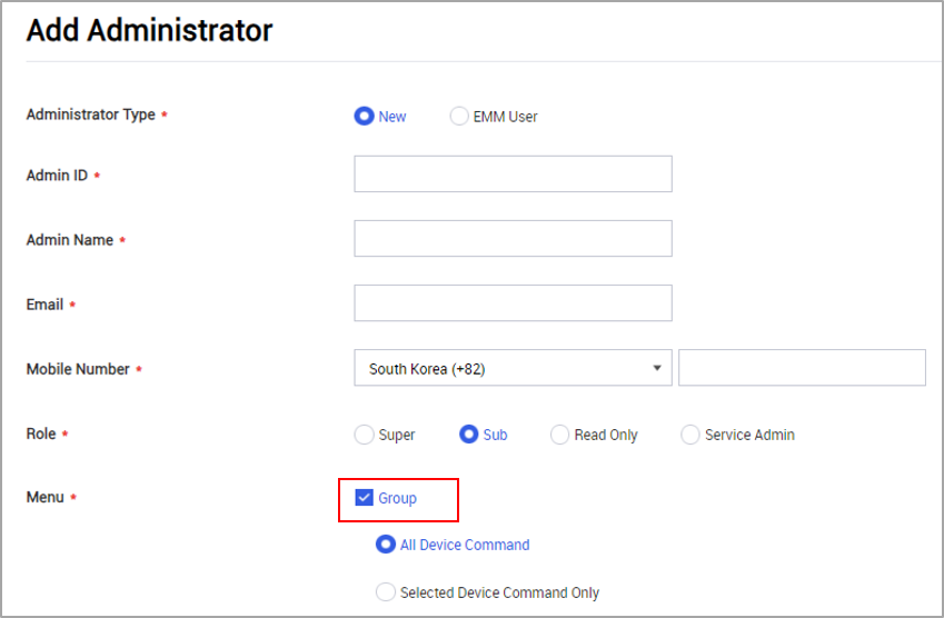 Add Administrator page to assign groups to a sub-admin
