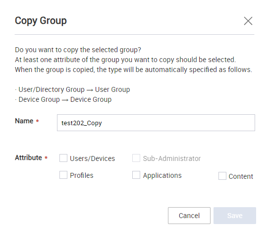 Copy Group dialog to update name and attribute of a copied group