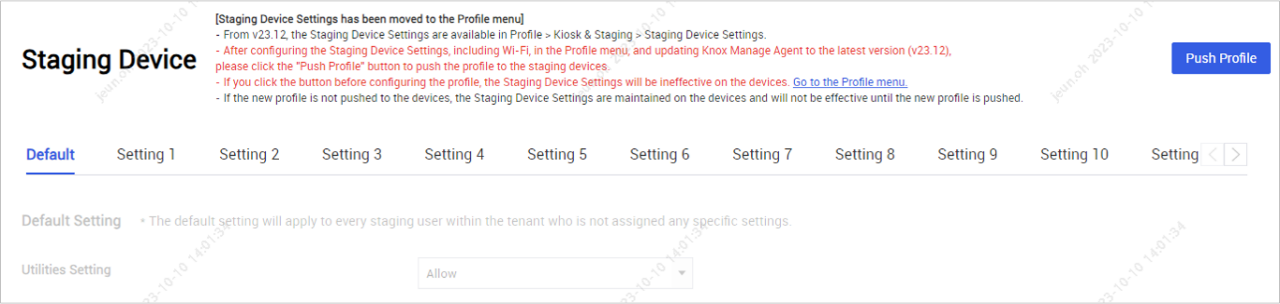 Staging Device page with the Migrate button