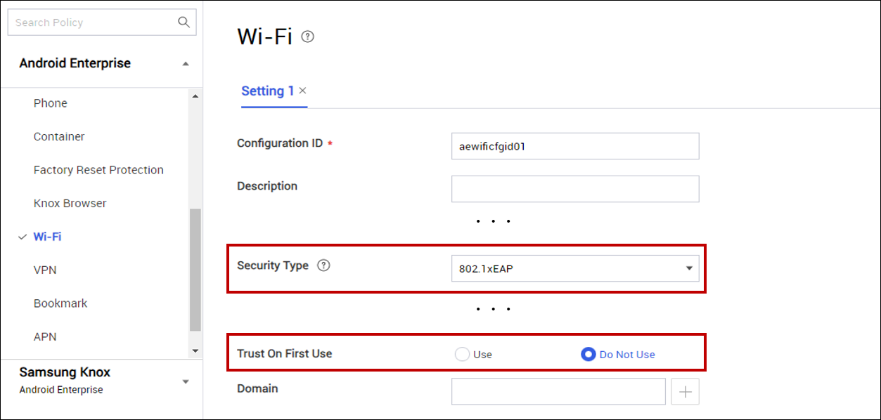 Trust On First Use policy for Wi-Fi on Android Enterprise devices