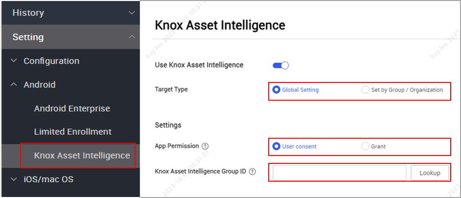 Knox Asset Intelligence set up in Knox Manage console