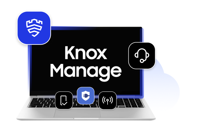 An image with icons showing the management capabilities of Knox Manage.