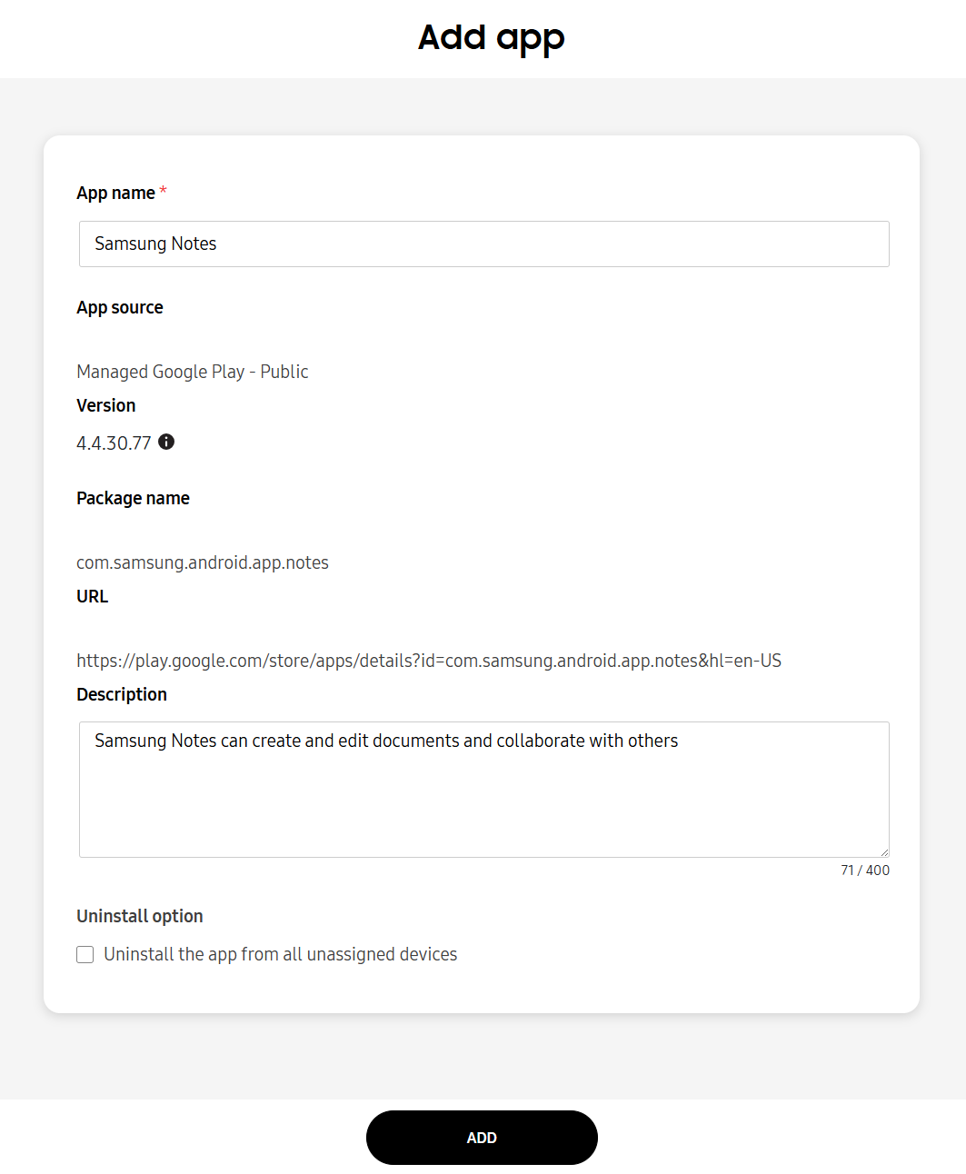 App details page