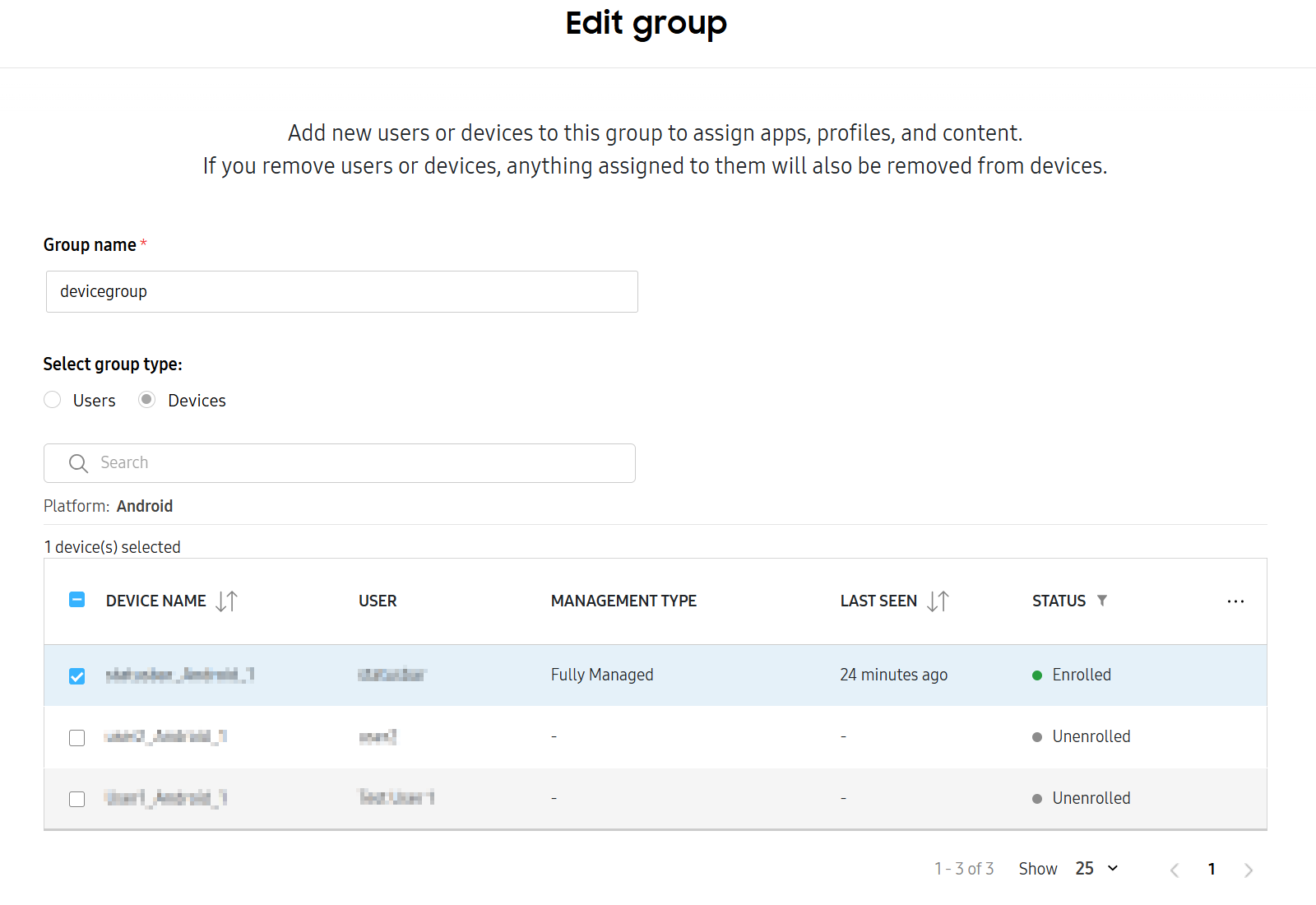 The Edit group page.