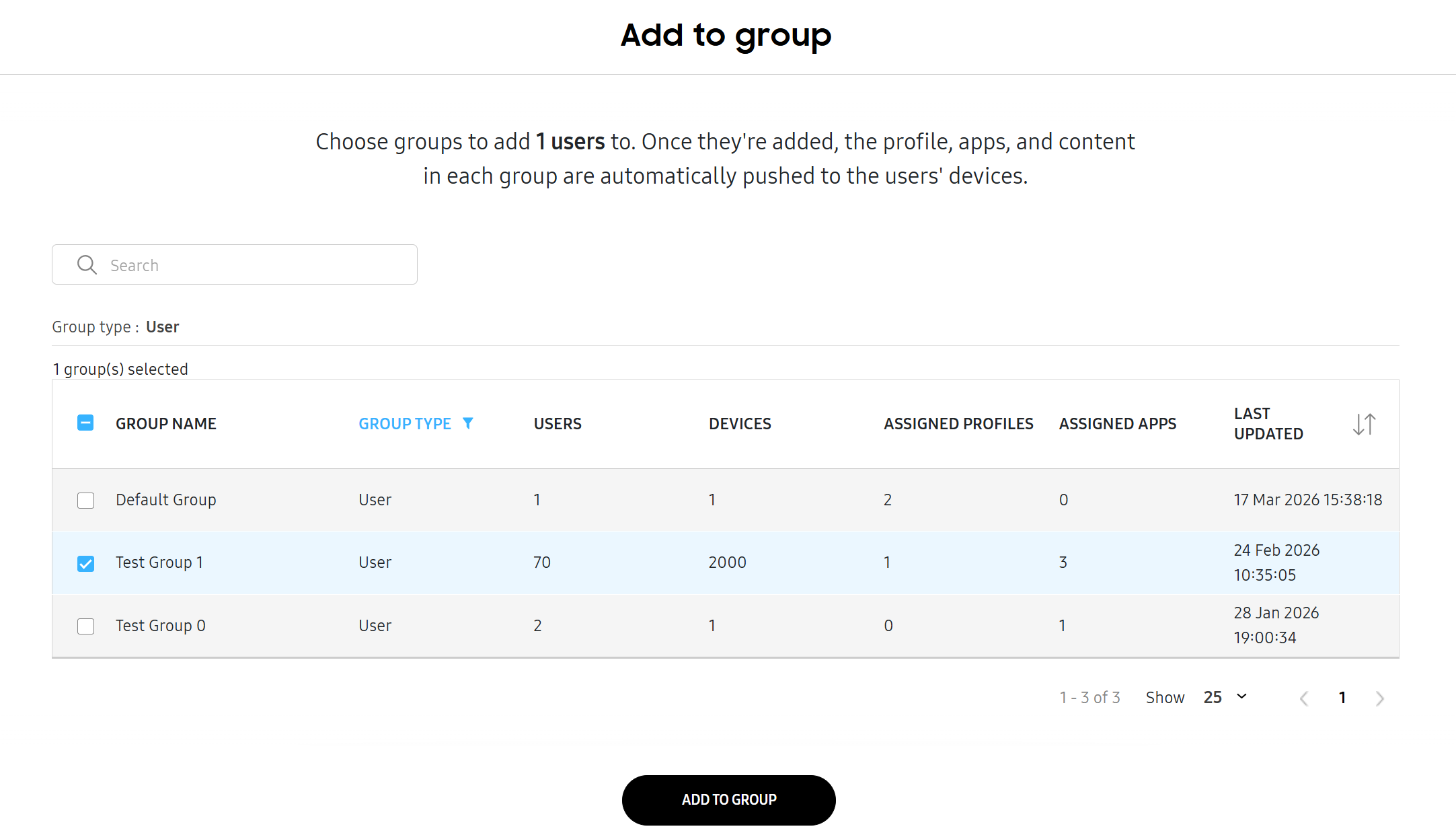 Add to user group page