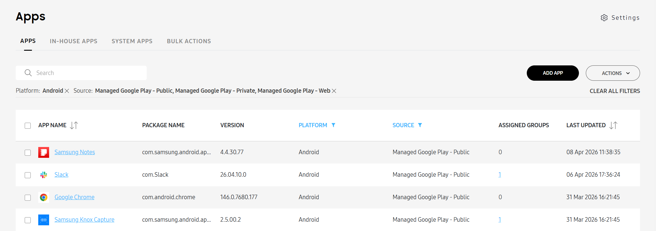 Apps page