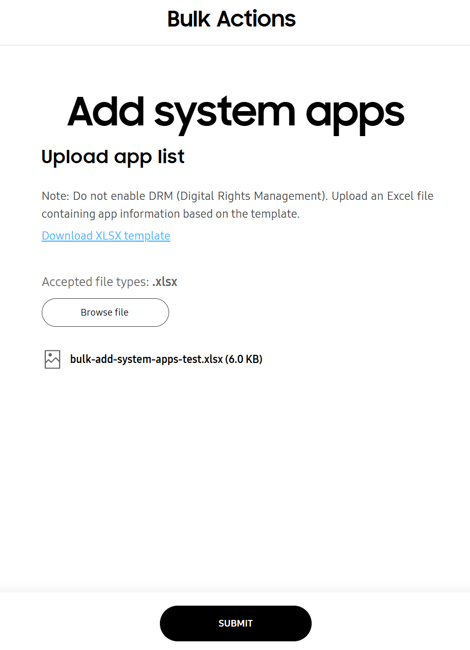 Bulk actions - Add system apps page