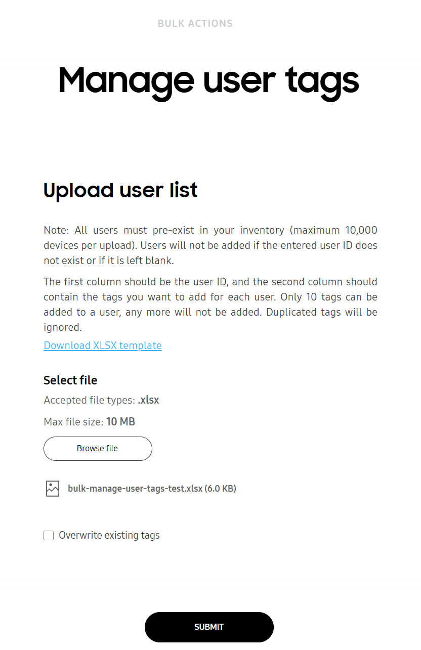 Manage user tags in bulk