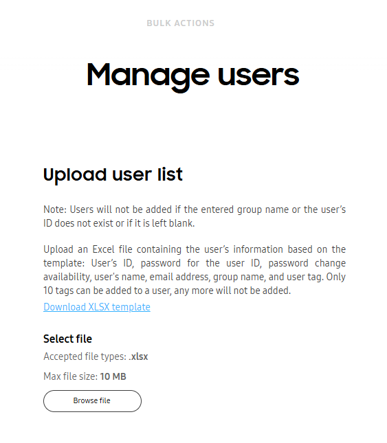Manage users in bulk page