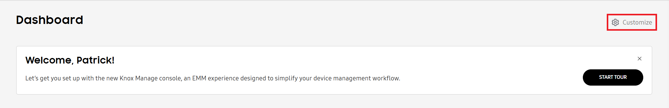 Customize button on the Dashboard page.