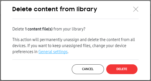 The Delete content dialog.