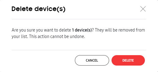 The Delete device dialog.