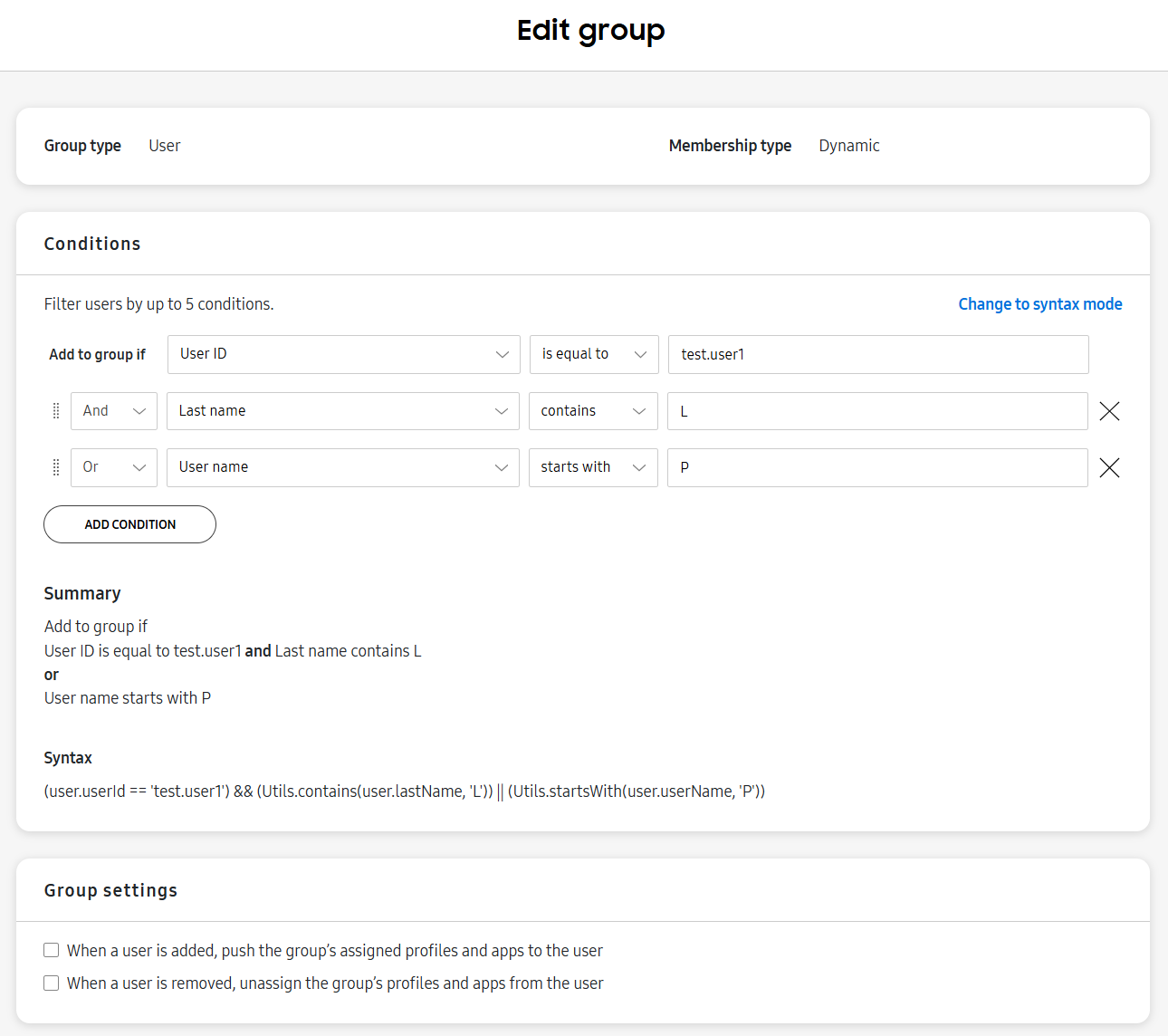 Edit user group page