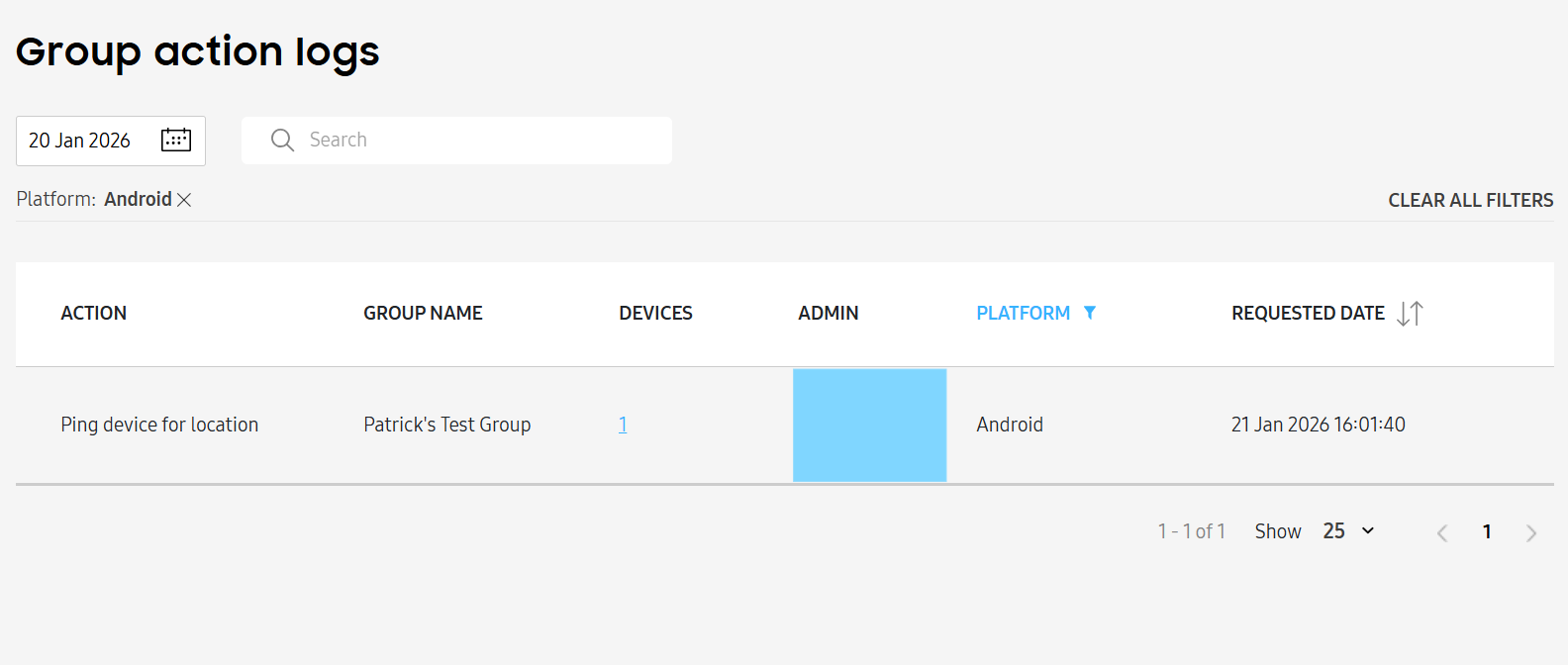 Group action log page
