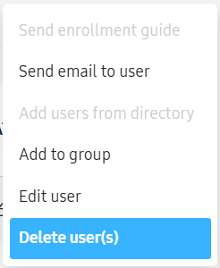 Delete user in ACTIONS menu