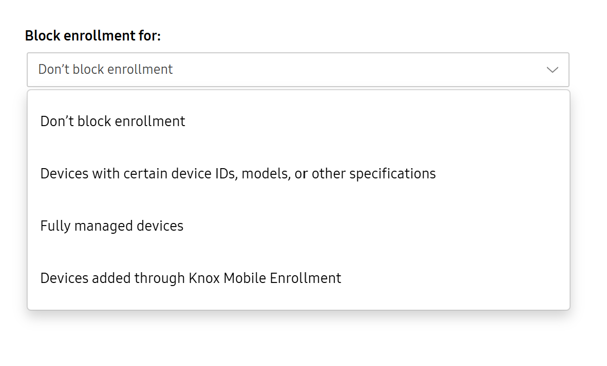 A screenshot of the Block enrollment tab.
