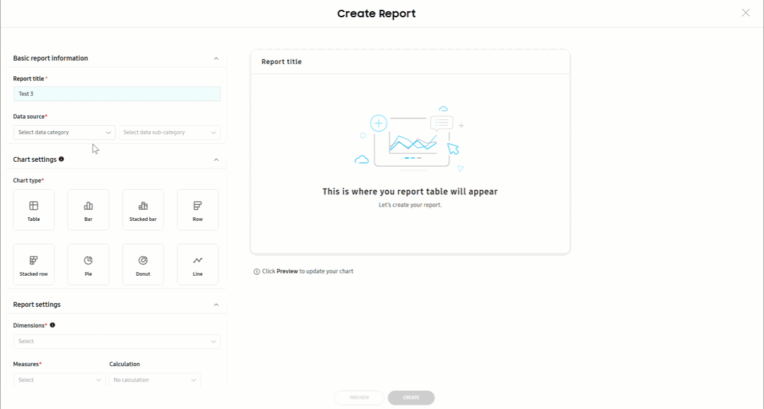 A GIF of how to create a custom report.