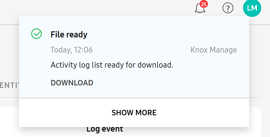 The pop-up that appears when you download a log.