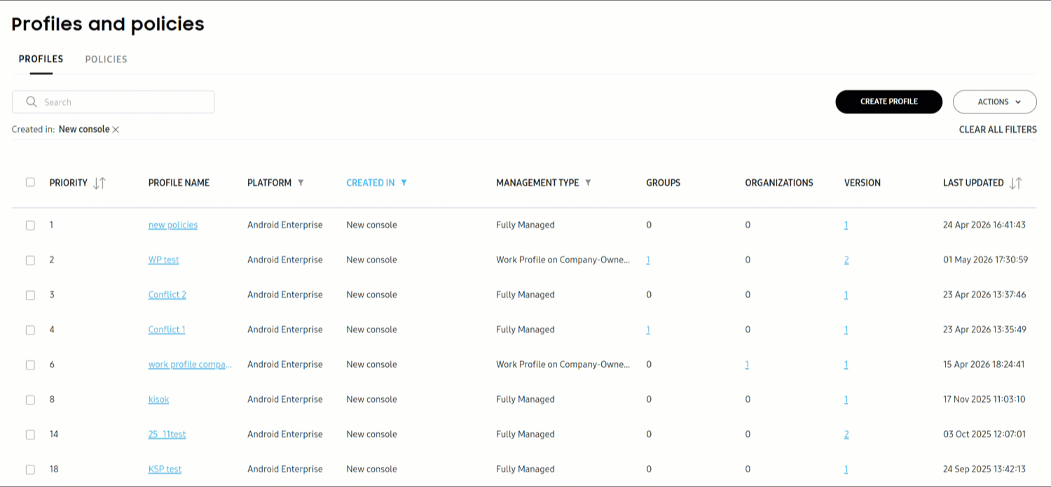A GIF of how to select a profile's management type.