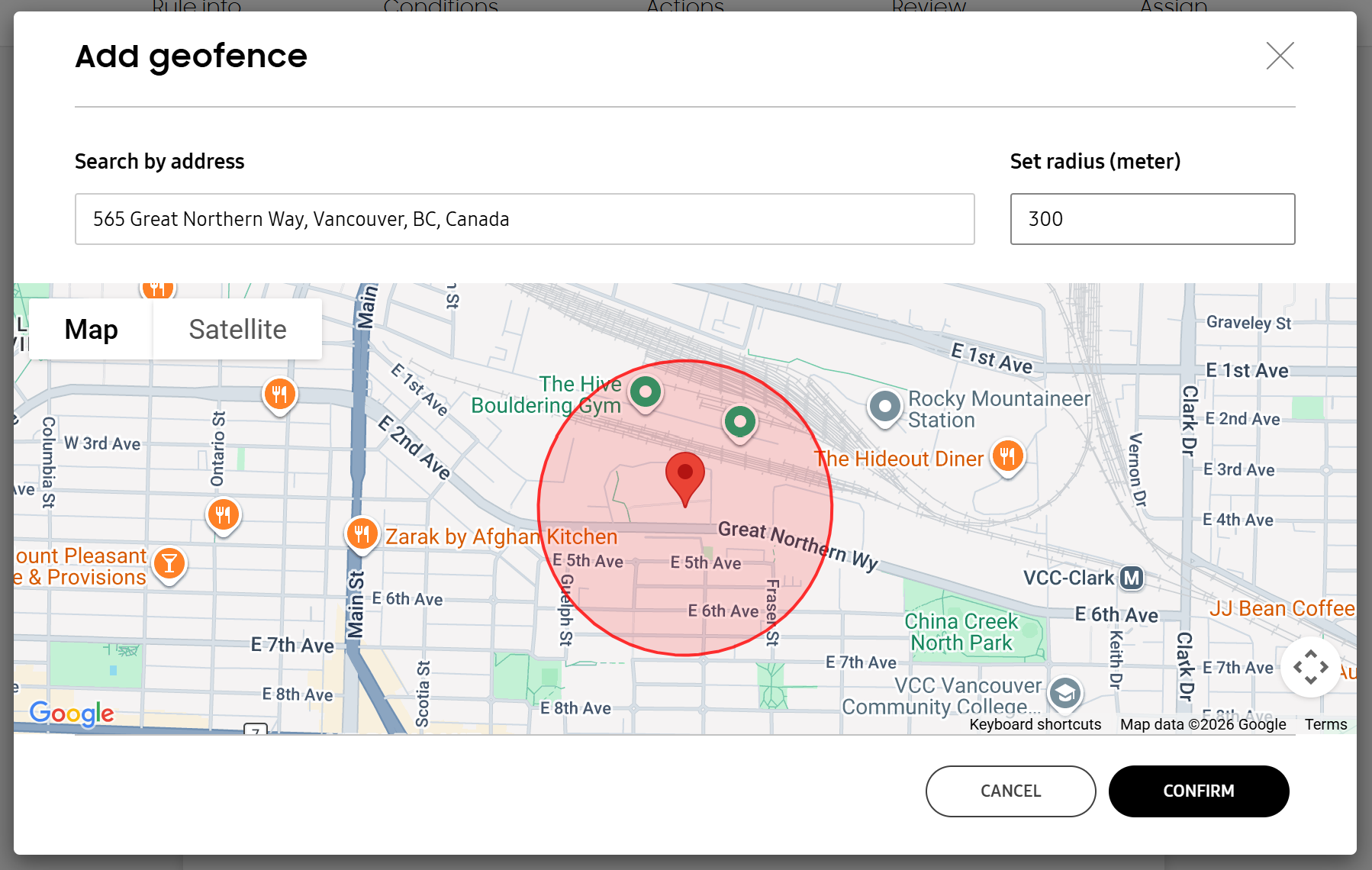 Configure the geofence rule.
