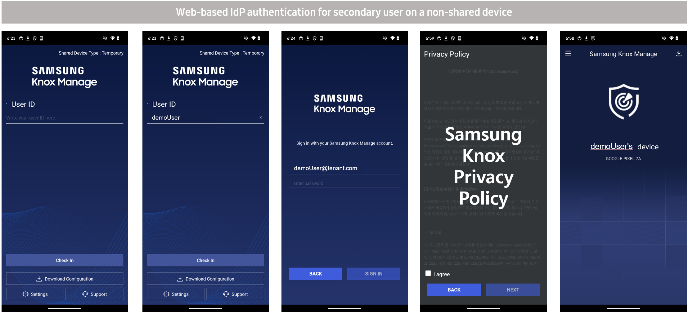 Web-based IdP authentication for secondary user on a non-shared device