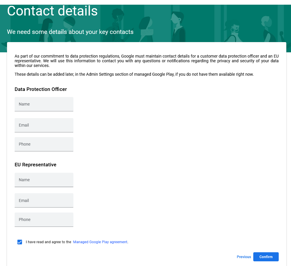 Android Enterprise contact details page