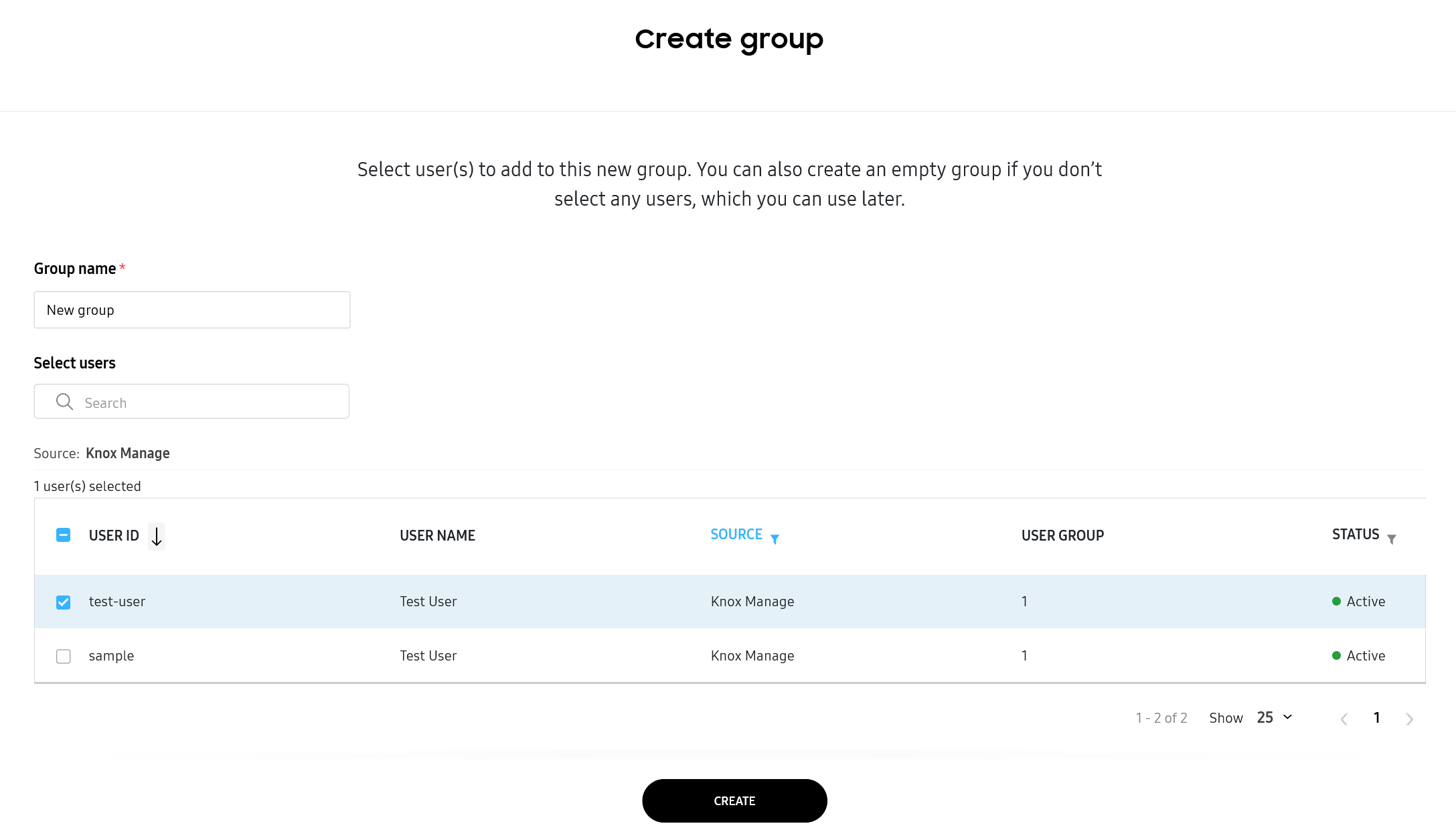 Create group page