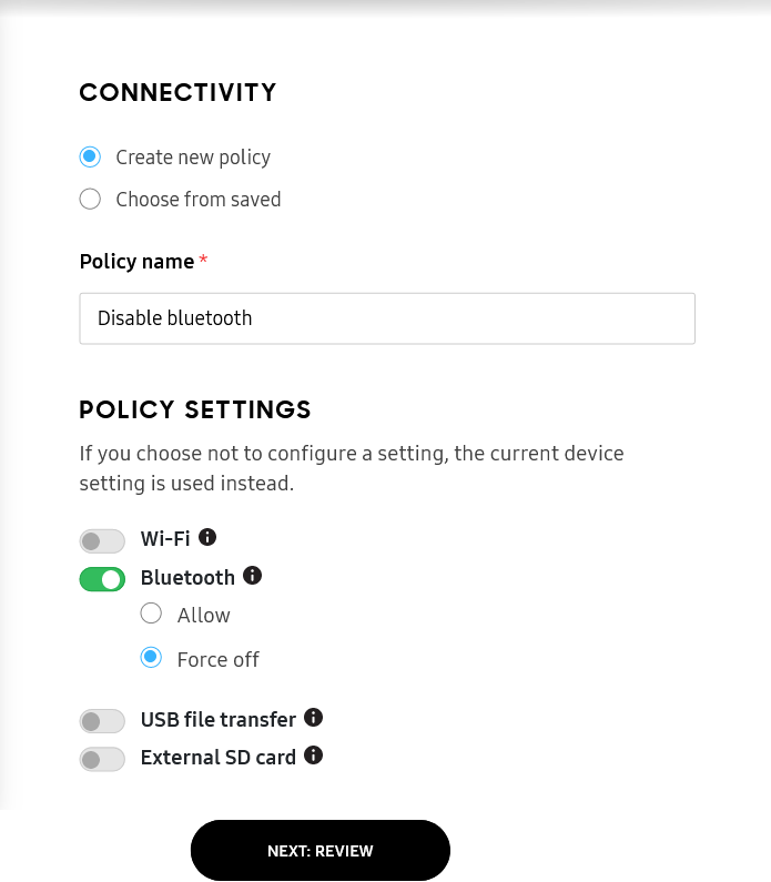 Configure policy settings