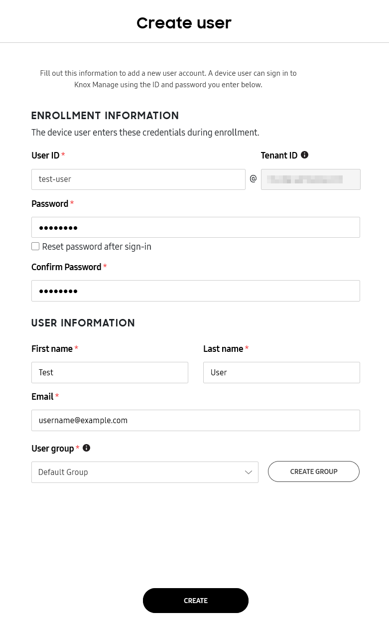 Create user page