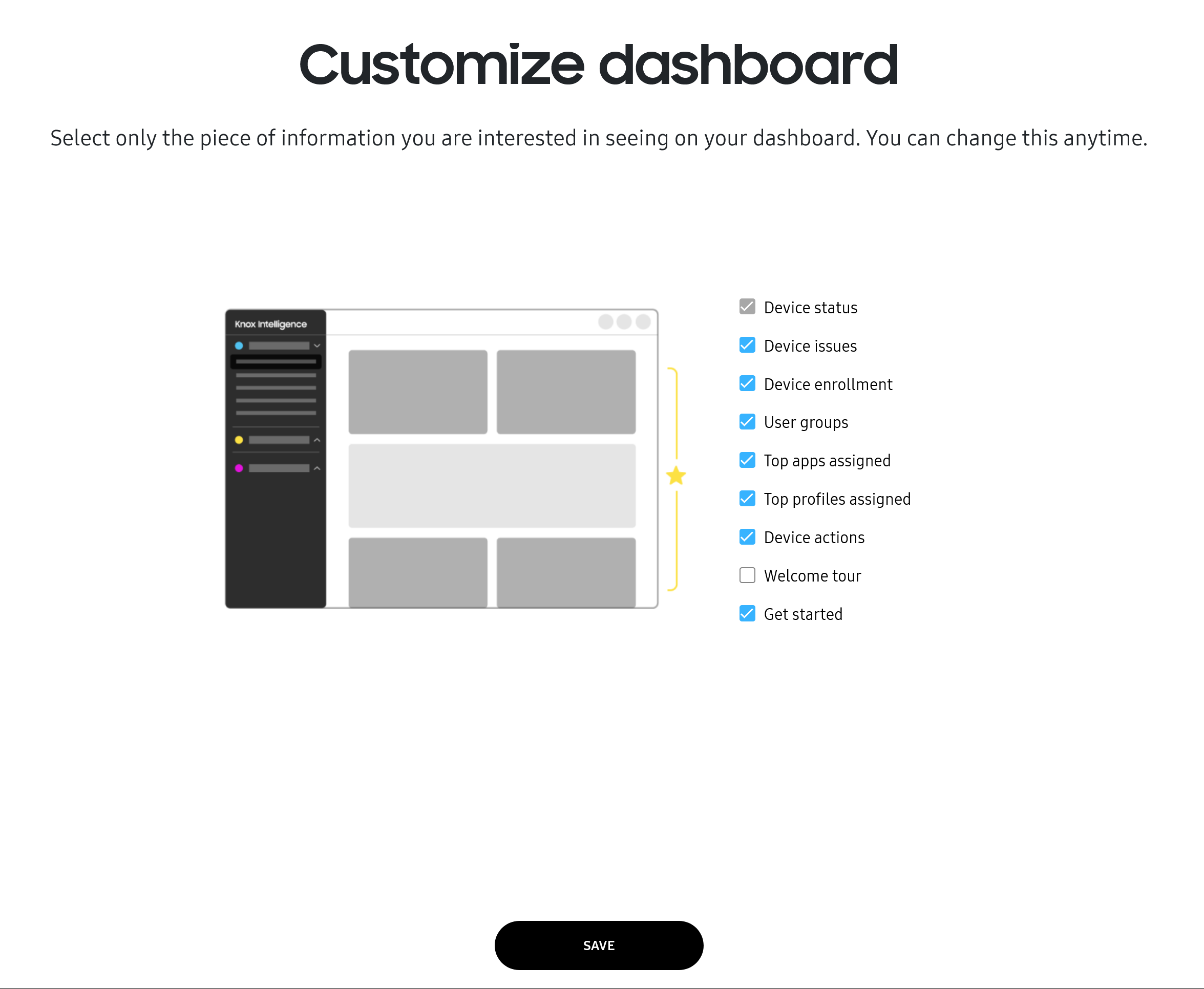 Customize dashboard page