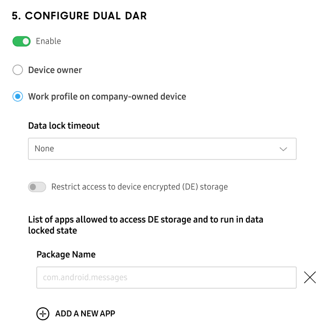 option to configure dual dar for device owner or work profile on company-owned device