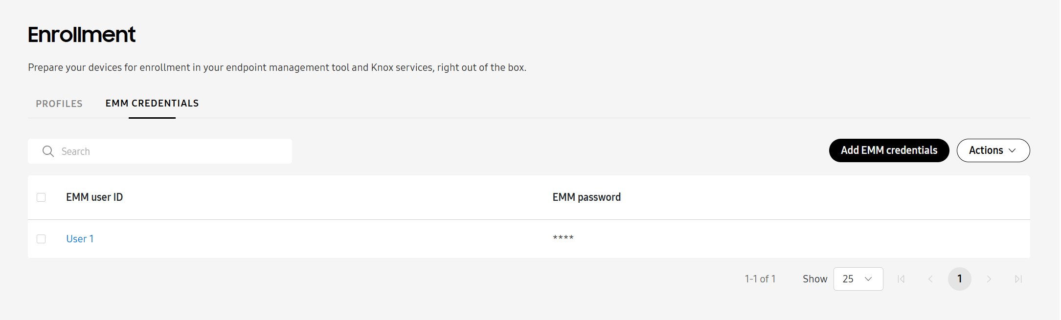 EMM Credentials tab of the .