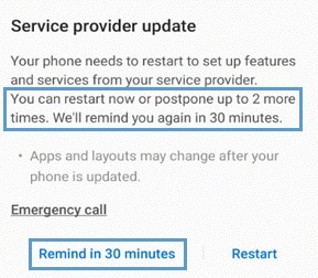 service provider update popup