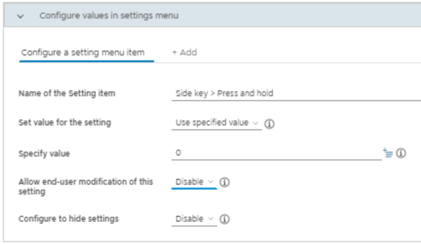 Configure policy for side key menu